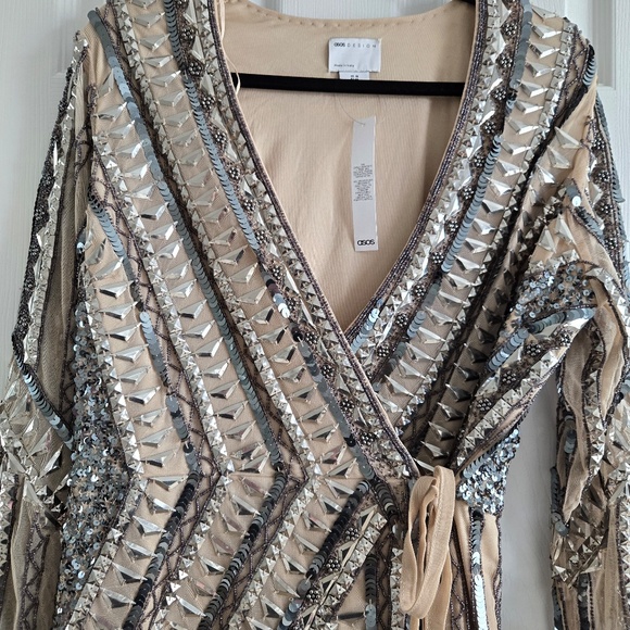 ASOS DESIGN Embellished Mini Dress with Tie Detail - Picture 7 of 9